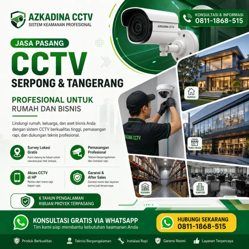 Pemasangan CCTV Azkadina untuk rumah dan bisnis di Serpong dan Tangerang