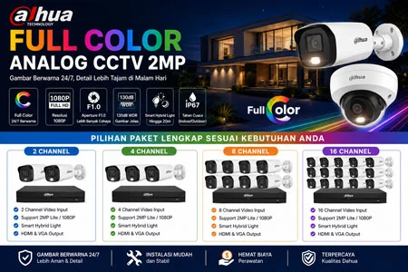 Paket Dahua Full Color Analog CCTV 2MP 2 4 8 16 Channel