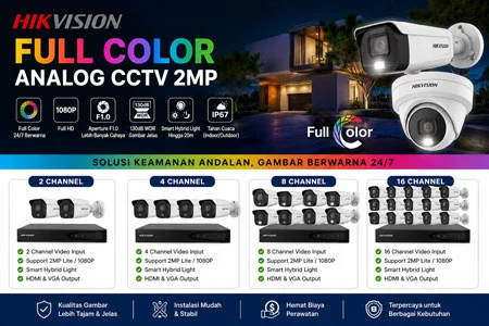 Paket Hikvision Full Color Analog CCTV 2MP 2 4 8 16 Channel