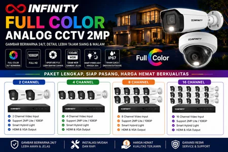 Paket Infinity Full Color Analog CCTV 2MP 2 4 8 16 Channel