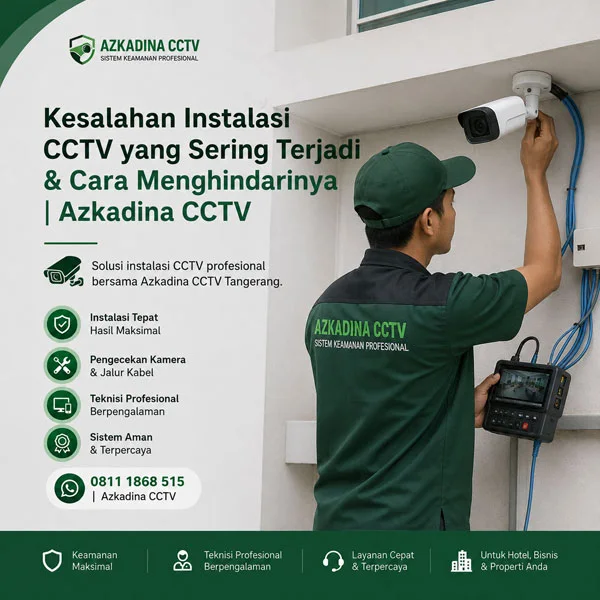 Teknisi Azkadina CCTV memperbaiki instalasi CCTV dengan kabel rapi di Tangerang