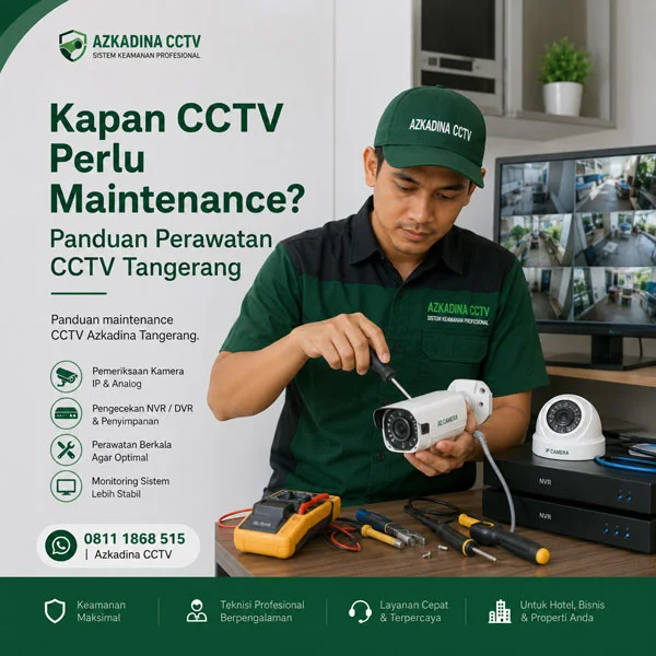Teknisi Azkadina CCTV melakukan maintenance dan pemeriksaan kamera CCTV di Tangerang