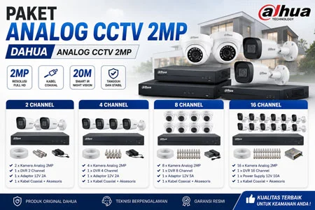 Paket Analog CCTV 2MP Dahua 2 4 8 16 Channel