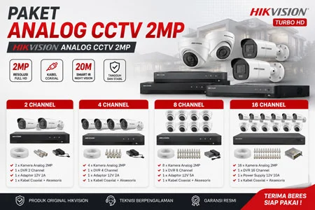 Paket Analog CCTV 2MP Hikvision 2 4 8 16 Channel