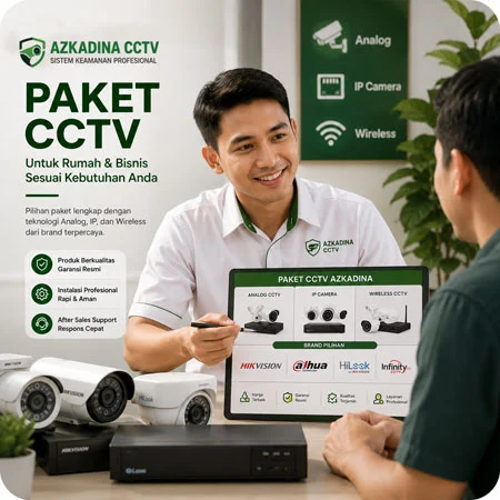 Teknisi Azkadina CCTV memberikan informasi paket CCTV untuk rumah dan bisnis