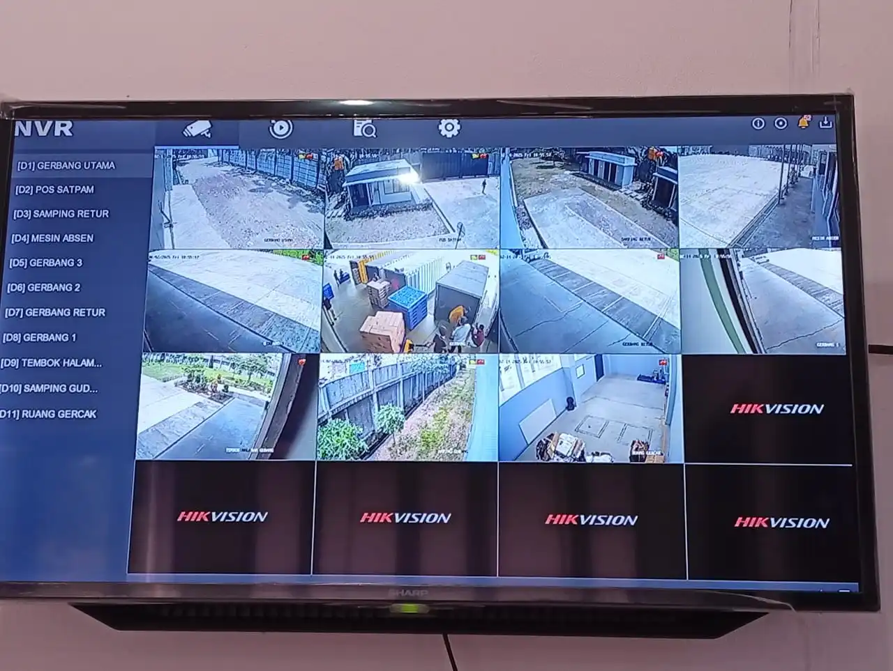 Tampilan NVR CCTV untuk pemantauan area pabrik