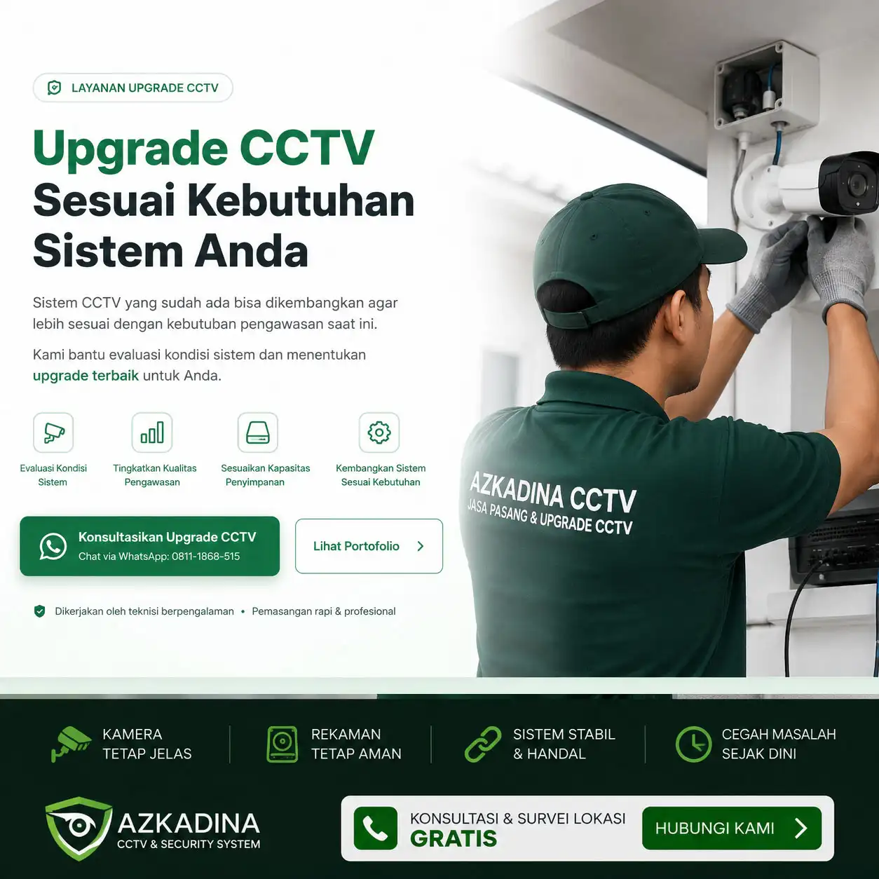Teknisi melakukan upgrade CCTV pada sistem yang sudah ada