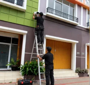 Instalasi CCTV untuk mendukung pemantauan area usaha dan akses lokasi.