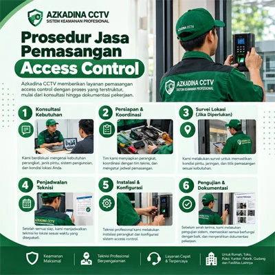 Teknisi Azkadina CCTV melakukan pemasangan sistem access control pada pintu